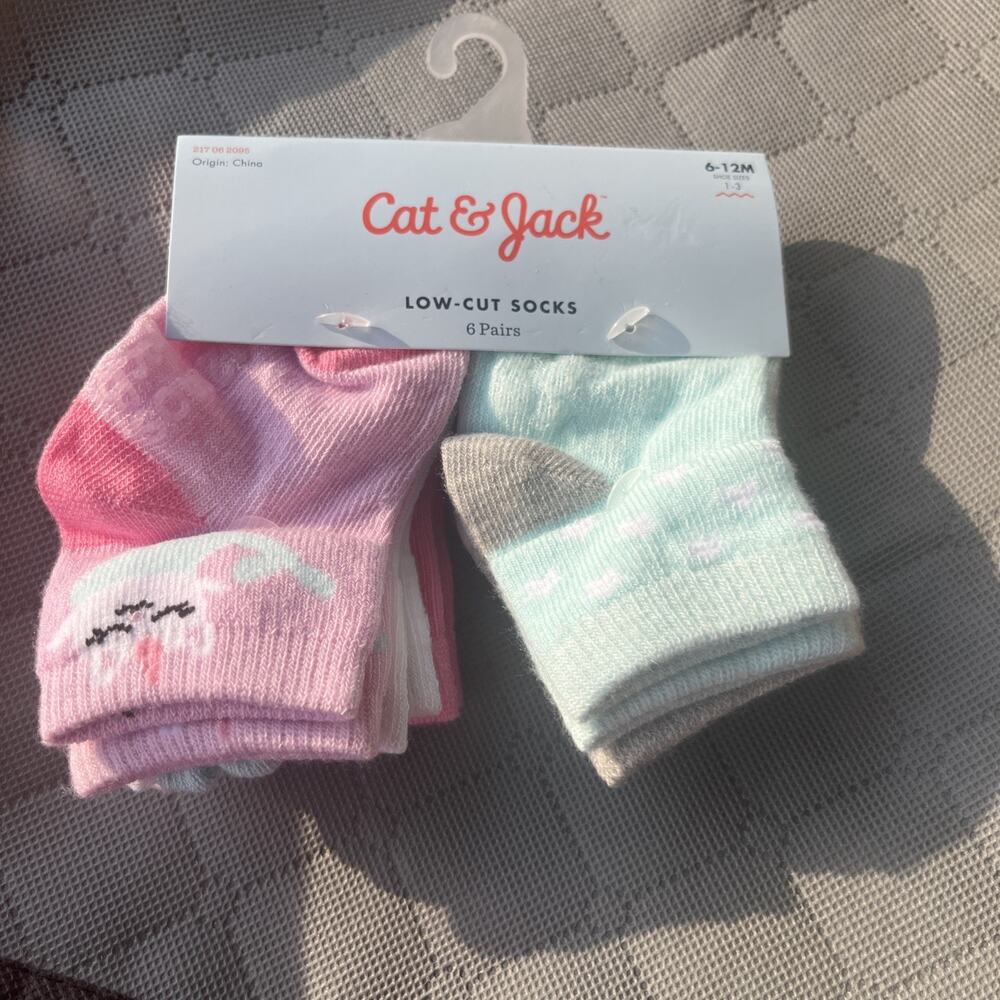 Cat Jack Baby Girls Socks Size 6 12 M Multicolored Non Slip Low Cut 6 Pair